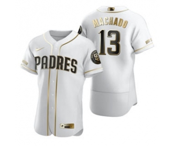 Men's Nike San Diego Padres #13 Manny Machado White 2020 Authentic Golden Edition Baseball Jersey