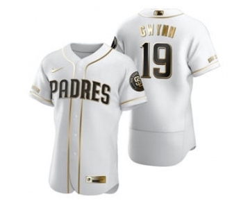 Men's Nike San Diego Padres #19 Tony Gwynn White 2020 Authentic Golden Edition Baseball Jersey