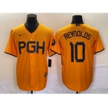 Men's Pittsburgh Pirates #10 Bryan Reynolds Gold 2023 City Connect Stitched Jersey 1