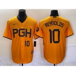 Men's Pittsburgh Pirates #10 Bryan Reynolds Number Gold 2023 City Connect Stitched Jersey1