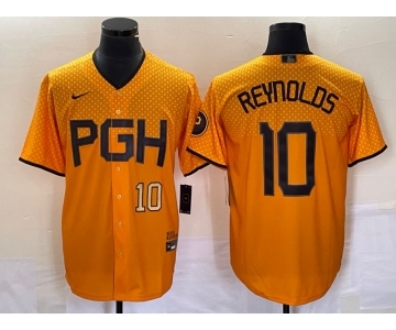 Men's Pittsburgh Pirates #10 Bryan Reynolds Number Gold 2023 City Connect Stitched Jersey2