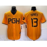 Men's Pittsburgh Pirates #13 KeBryan Hayes Gold 2023 City Connect Stitched Jersey 1