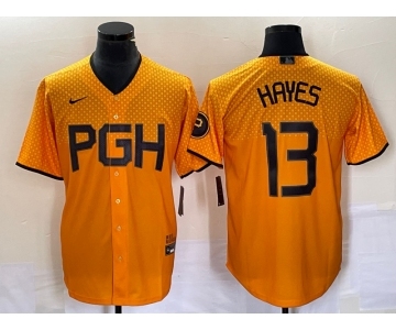 Men's Pittsburgh Pirates #13 KeBryan Hayes Gold 2023 City Connect Stitched Jersey 1