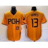 Men's Pittsburgh Pirates #13 KeBryan Hayes Number Gold 2023 City Connect Stitched Jersey1