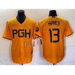 Men's Pittsburgh Pirates #13 KeBryan Hayes Number Gold 2023 City Connect Stitched Jersey2