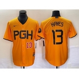 Men's Pittsburgh Pirates #13 KeBryan Hayes Number Gold 2023 City Connect Stitched Jersey