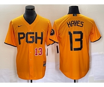 Men's Pittsburgh Pirates #13 KeBryan Hayes Number Gold 2023 City Connect Stitched Jersey