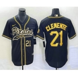 Men's Pittsburgh Pirates #21 Roberto Clemente Number Black Cool Base Stitched Baseball Jersey