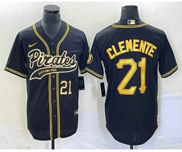 Men's Pittsburgh Pirates #21 Roberto Clemente Number Black Cool Base Stitched Baseball Jersey