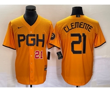 Men's Pittsburgh Pirates #21 Roberto Clemente Number Gold 2023 City Connect Stitched Jersey