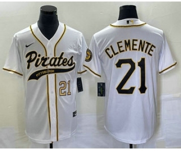 Men's Pittsburgh Pirates #21 Roberto Clemente Number White Cool Base Stitched Baseball Jersey1