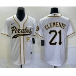 Men's Pittsburgh Pirates #21 Roberto Clemente Number White Cool Base Stitched Baseball Jersey