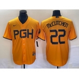 Men's Pittsburgh Pirates #22 Andrew McCutchen Gold 2023 City Connect Stitched Jersey 1