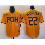 Men's Pittsburgh Pirates #22 Andrew McCutchen Gold 2023 City Connect Stitched Jersey