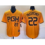 Men's Pittsburgh Pirates #22 Andrew McCutchen Number Gold 2023 City Connect Stitched Jersey 1