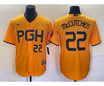 Men's Pittsburgh Pirates #22 Andrew McCutchen Number Gold 2023 City Connect Stitched Jersey 1