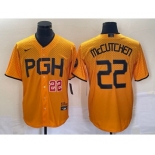 Men's Pittsburgh Pirates #22 Andrew McCutchen Number Gold 2023 City Connect Stitched Jersey 2