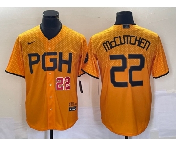 Men's Pittsburgh Pirates #22 Andrew McCutchen Number Gold 2023 City Connect Stitched Jersey 2