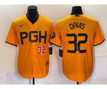 Men's Pittsburgh Pirates #32 Henry Davis Number Yellow 2023 City Connect Stitched Jersey1