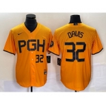 Men's Pittsburgh Pirates #32 Henry Davis Number Yellow 2023 City Connect Stitched Jersey2