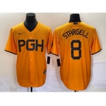 Men's Pittsburgh Pirates #8 Willie Stargell Gold 2023 City Connect Stitched Jersey 1