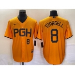 Men's Pittsburgh Pirates #8 Willie Stargell Number Gold 2023 City Connect Stitched Jersey 1