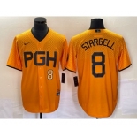 Men's Pittsburgh Pirates #8 Willie Stargell Number Gold 2023 City Connect Stitched Jersey 2