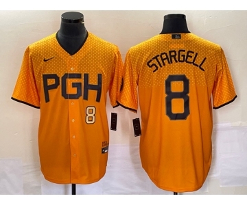 Men's Pittsburgh Pirates #8 Willie Stargell Number Gold 2023 City Connect Stitched Jersey 2