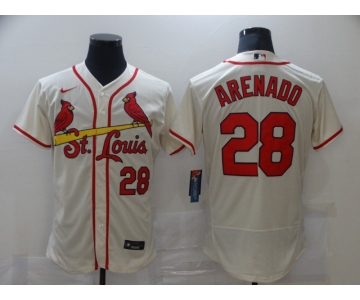 Men's Nike St. Louis Cardinals #28 Nolan Arenado Cream Flex Base Home Stitched Baseball Jersey