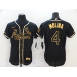 Men's Nike St. Louis Cardinals #4 Yadier Molina Black Gold Fashion Flex Base Authentic Collection Baseball Jersey