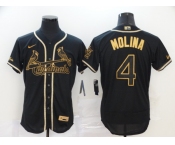 Men's Nike St. Louis Cardinals #4 Yadier Molina Black Gold Fashion Flex Base Authentic Collection Baseball Jersey