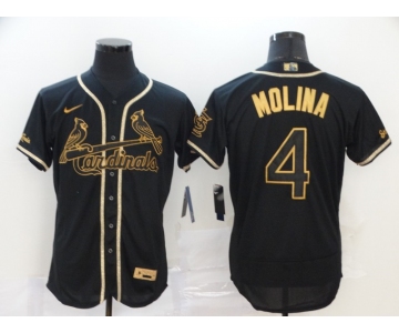 Men's Nike St. Louis Cardinals #4 Yadier Molina Black Gold Fashion Flex Base Authentic Collection Baseball Jersey