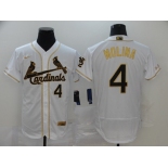 Men's Nike St. Louis Cardinals #4 Yadier Molina White Gold Fashion Flex Base Authentic Collection Baseball Jersey