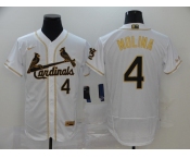 Men's Nike St. Louis Cardinals #4 Yadier Molina White Gold Fashion Flex Base Authentic Collection Baseball Jersey