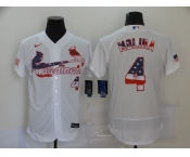 Men's Nike St. Louis Cardinals #4 Yadier Molina Yadi White USA Flag Fashion Flex Base Authentic Baseball Jersey