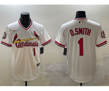 Men's St. Louis Cardinals #1 Ozzie Smith White With Patch Stitched Baseball Jersey