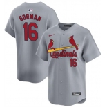 Men's St. Louis Cardinals #16 Nolan Gorman Gray 2024 Away Limited Stitched Baseball Jersey