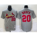 Men's St Louis Cardinals #20 Lou Brock Grey Wool Stitched Throwback Jersey