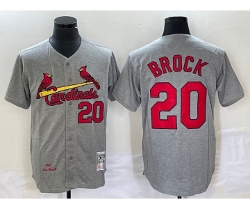 Men's St Louis Cardinals #20 Lou Brock Grey Wool Stitched Throwback Jersey