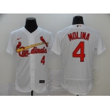 Men's St. Louis Cardinals #4 Yadier Molina White Home Flex Base Authentic Collection Baseball Jersey