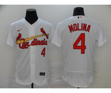 Men's St. Louis Cardinals #4 Yadier Molina White Home Flex Base Authentic Collection Baseball Jersey