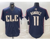 Men's Cleveland Guardians #11 Jose Ramirez Navy 2024 City Connect Limited Stitched Jersey