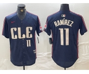 Men's Cleveland Guardians #11 Jose Ramirez Number Navy 2024 City Connect Limited Stitched Jersey