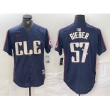 Men's Cleveland Guardians #22 Shane Bieber Navy 2024 City Connect Limited Stitched Jersey