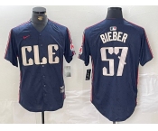 Men's Cleveland Guardians #22 Shane Bieber Navy 2024 City Connect Limited Stitched Jersey