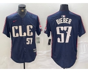 Men's Cleveland Guardians #22 Shane Bieber Number Navy 2024 City Connect Limited Stitched Jersey