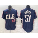 Men's Cleveland Guardians #22 Shane Bieber Number Navy 2024 City Connect Limited Stitched Jerseys