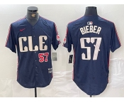 Men's Cleveland Guardians #22 Shane Bieber Number Navy 2024 City Connect Limited Stitched Jerseys