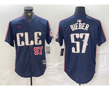 Men's Cleveland Guardians #22 Shane Bieber Number Navy 2024 City Connect Limited Stitched Jerseys