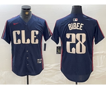 Men's Cleveland Guardians #28 Tanner Bibee Navy 2024 City Connect Limited Stitched Jersey